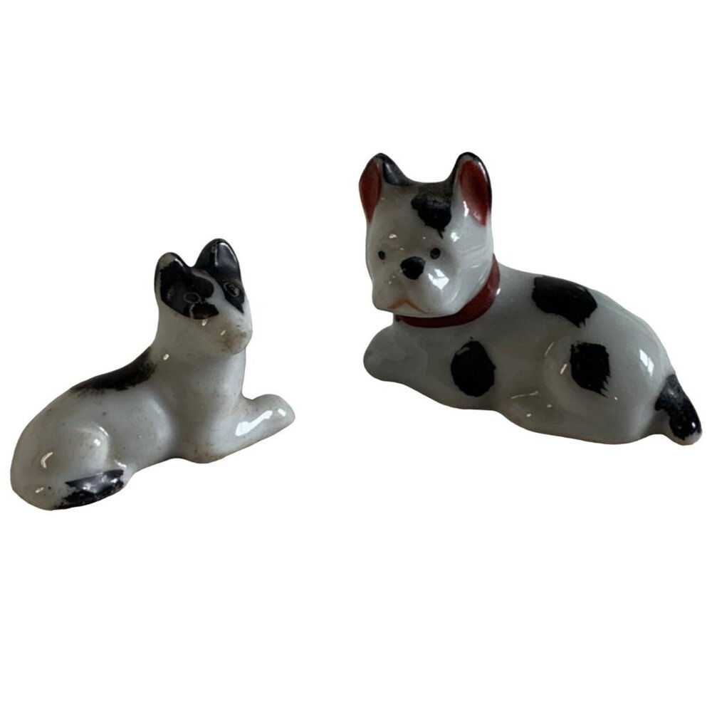 Vintage Black & White Bull Dog Porcelain Figure Occupied Japan